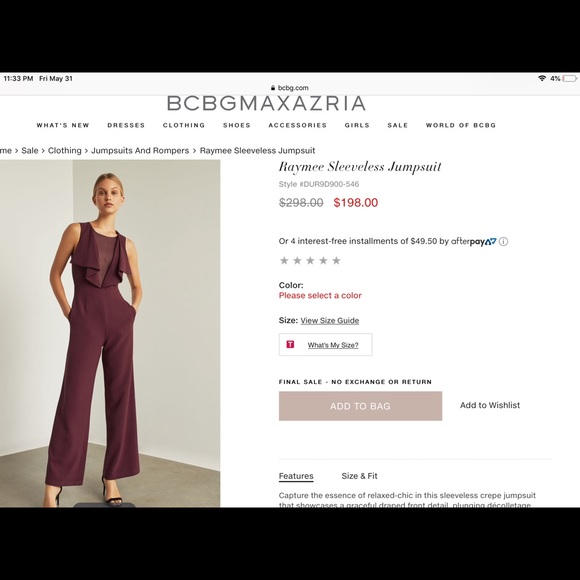 NWT BCBG Raymee Jumpsuit sz Large - Picture 3 of 3